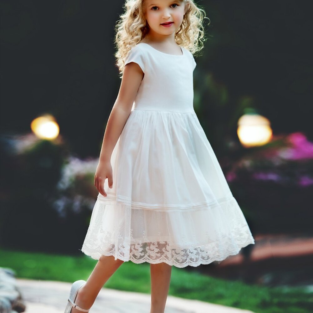 Girl's White Dress, Flower girl dresses, Baby Summer Dress, Formal Lace Dress#50